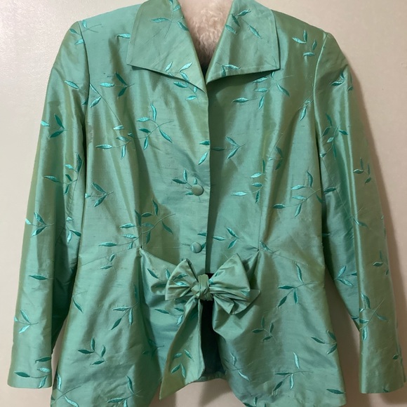 Petrovitch & Robinson high quality silk satin mint green blazer cardigan coat - Picture 1 of 6